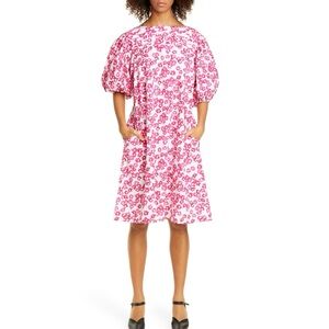 MERLETTE Wallis Pink Floral Print Puff Sleeve Cotton Shift Dress Size S